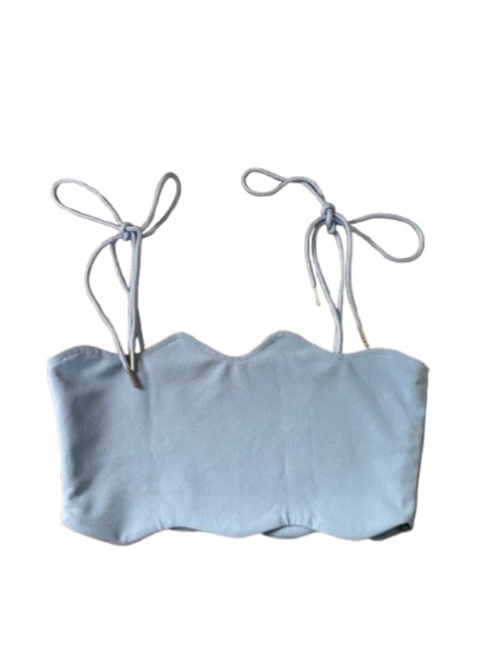 Light Blue Scalloped Tie-Shoulder Crop Top